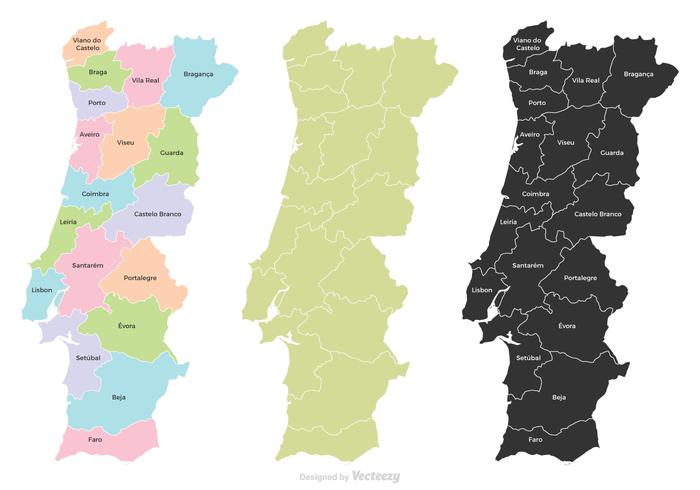 Mapa portugal com regiões e concelhos, distritos Stock Vector