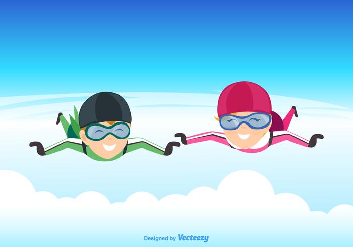 Vector Illustration Of A Skydiving Couple