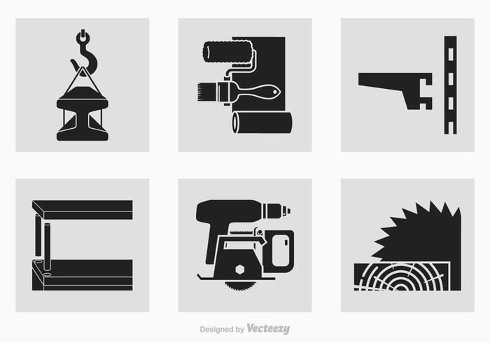 Herramientas de Construcción Negro Vector Silueta Icons