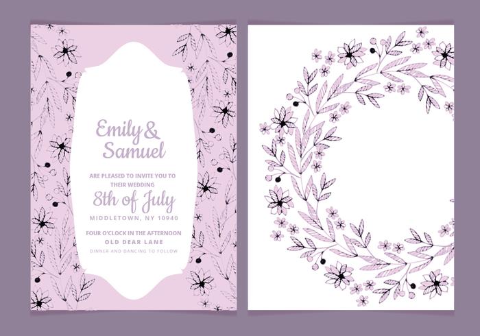 Hand Drawn Flowers Vector Wedding Invitation