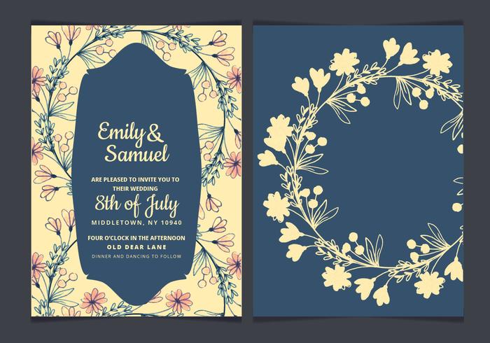 Hand Drawn Flowers Vector Wedding Invitation