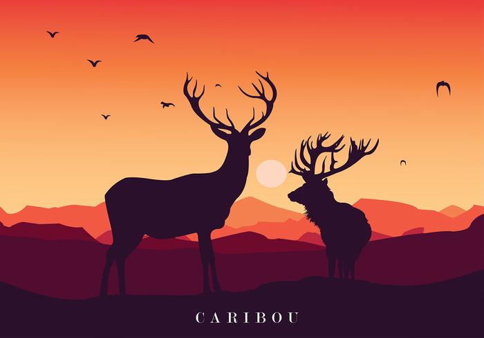 Caribou puesta de sol silueta vector libre