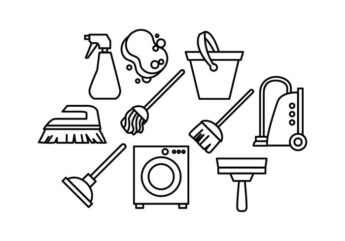 Free Cleaning Tools Line Icon Vector