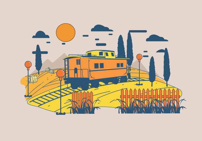 Caboose Paisaje Vector