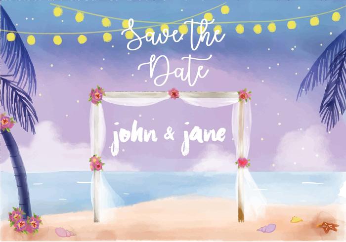 Beach Night Wedding Invitation Watercolor Vector