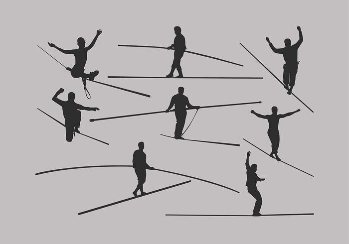 Tightrope Silhouette Set Free Vector