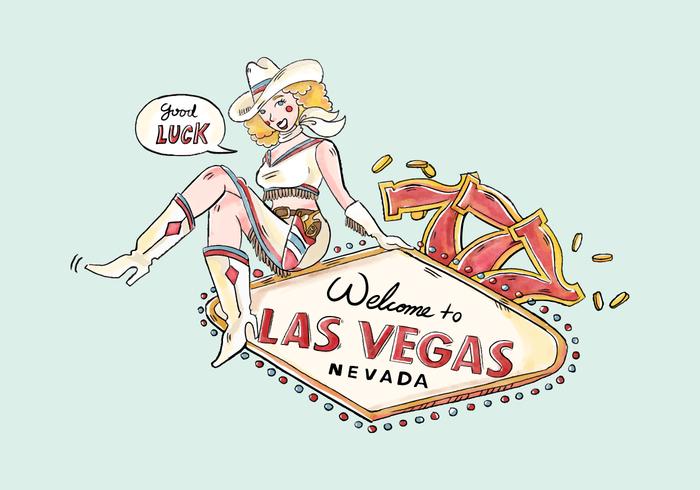 Cowgirl Con Las Vegas Signo Y Suerte Número 7 Vector