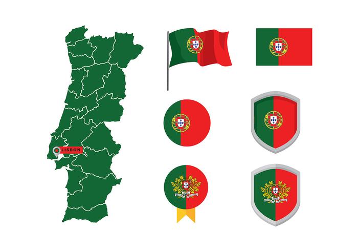 Portugal Map And Flag Free Vector