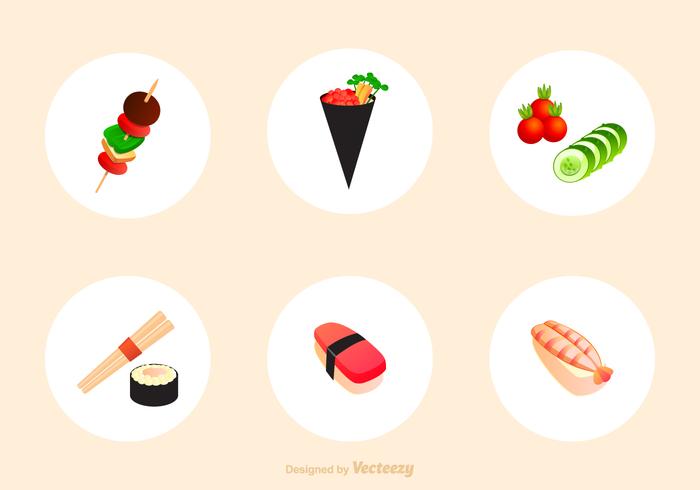 Iconos del vector de los aperitivos japoneses