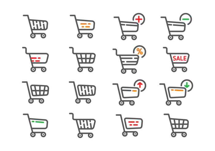 Supermarket Cart Icons Vector