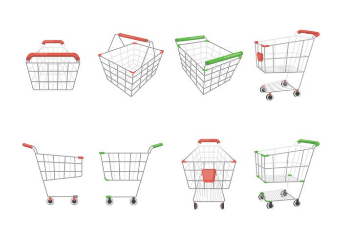 Supermarket Cart Icons Vector