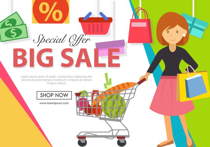 Women Shopping With The Cart vector