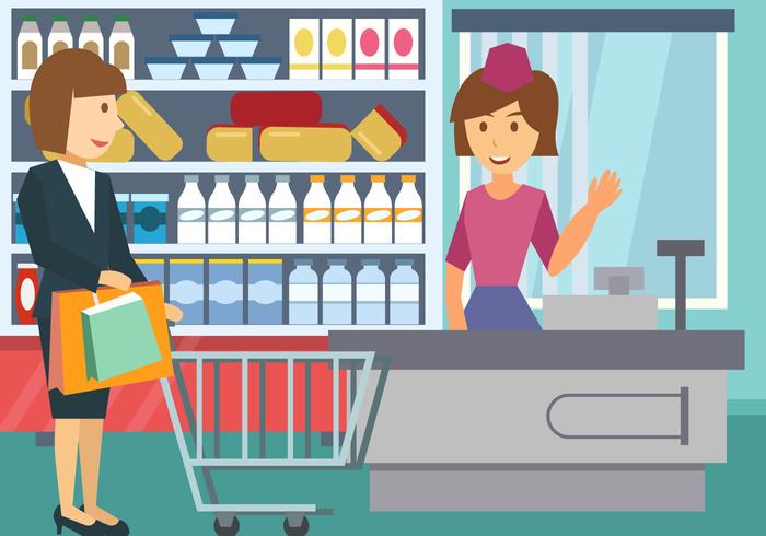 Woman Shopping With The Cart vector