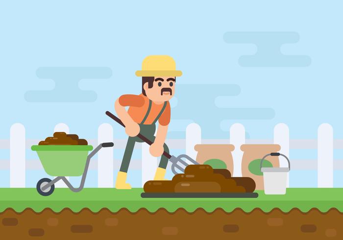 Farmer Digging Organic Fertilizer Illustration vector