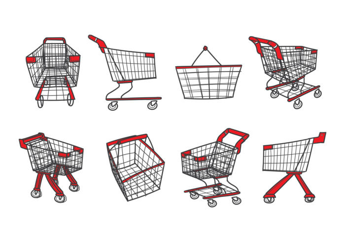 Supermarket Cart Icons Vector