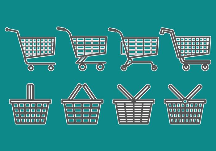 Supermarket Cart Icons Set vector