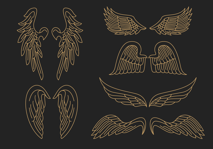 Gold Angel Wings Outline Vector