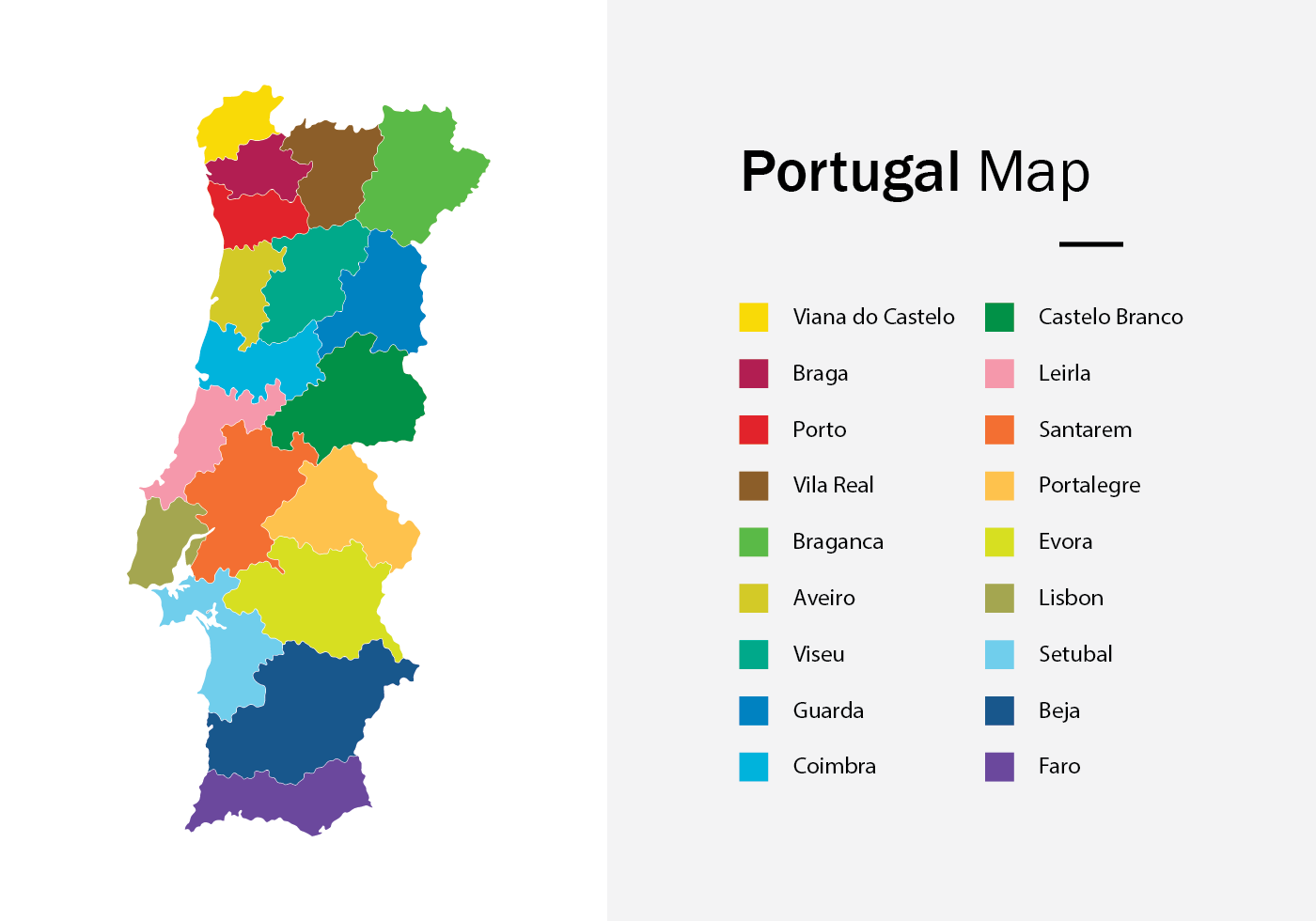 colorida Portugal mapa com regiões e a Principal cidades. vetor ilustração.  24398585 Vetor no Vecteezy