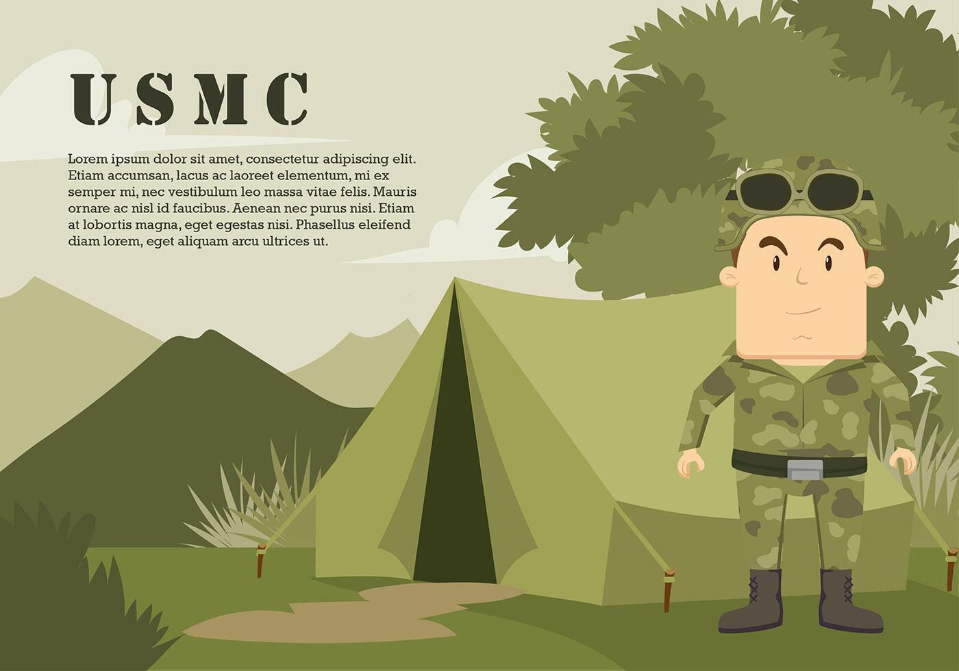 USMC Cartoon Character At The Jungle Free Vector