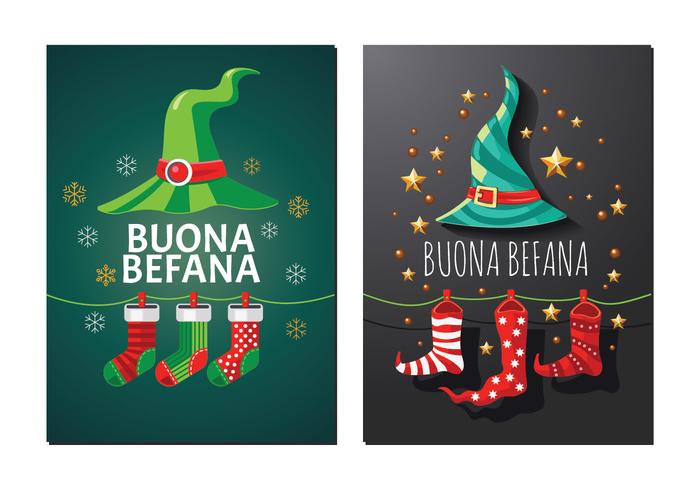 Tarjeta de felicitación de Befana. Tradición Italiana de Navidad vector