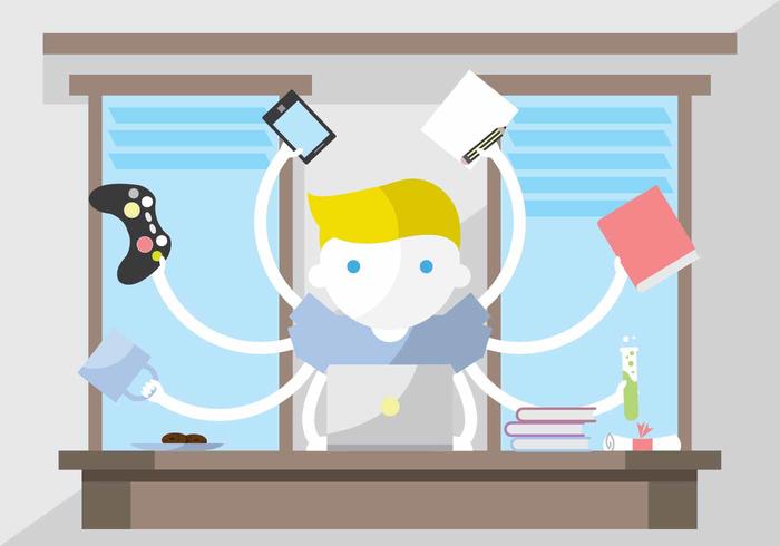 Multitasking Student Vector Illustration Multitasking Student Vector Illustration