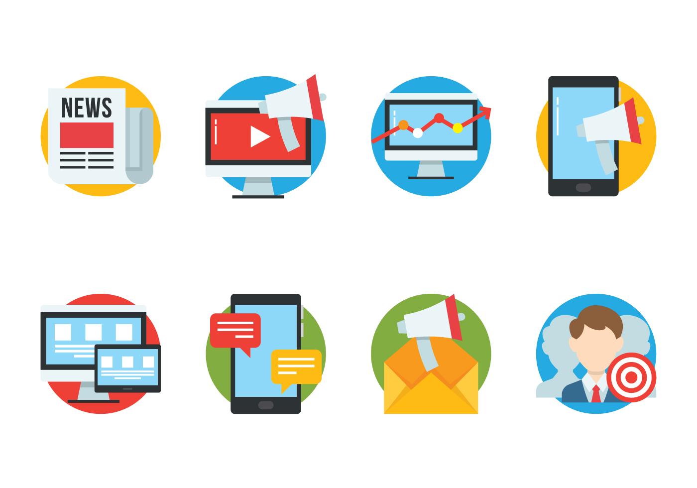 Download SEO Flat Icons Set 154311 Vector Art at Vecteezy