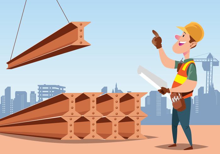 Construction Worker Guiding Girder Vector 