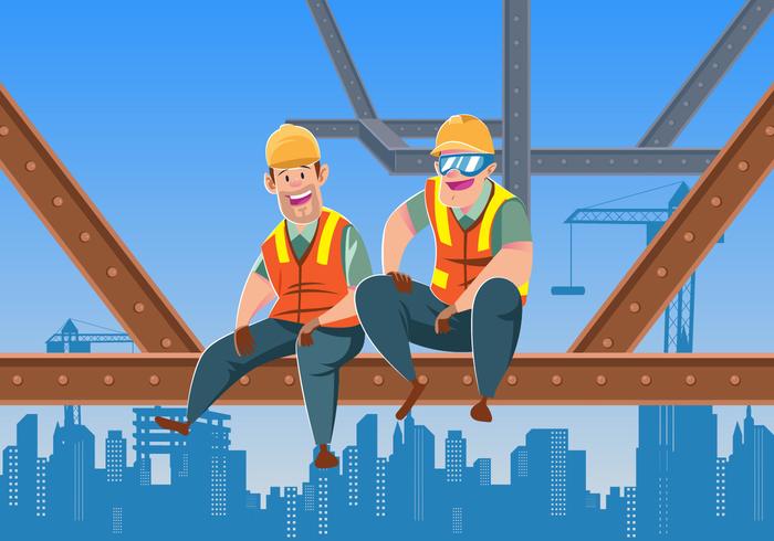 Sitting On Girder In Construction Site Vector 