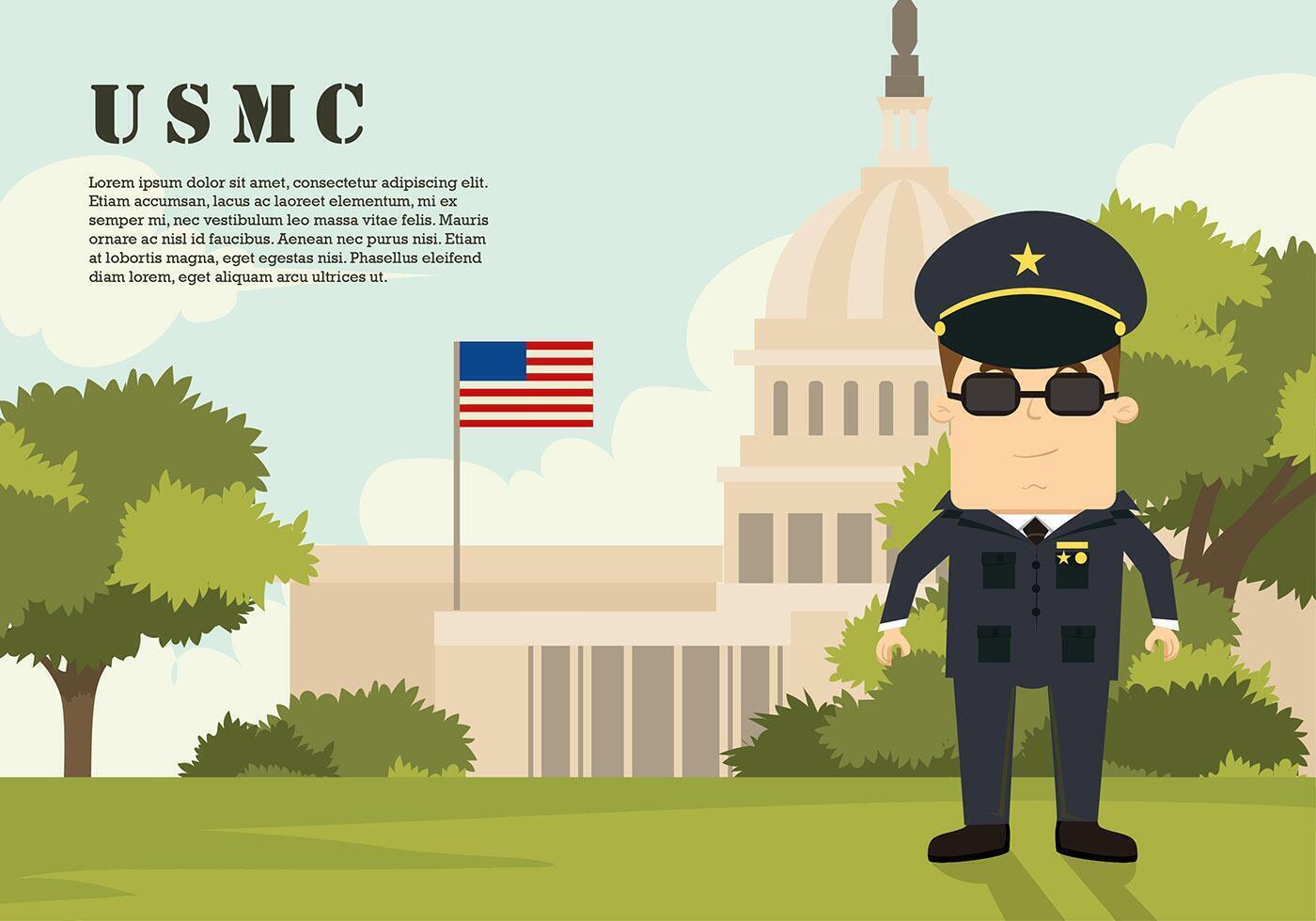 USMC Cartoon Character At Capitol Vector