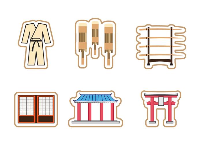 Dojo indoor temple icon set vector
