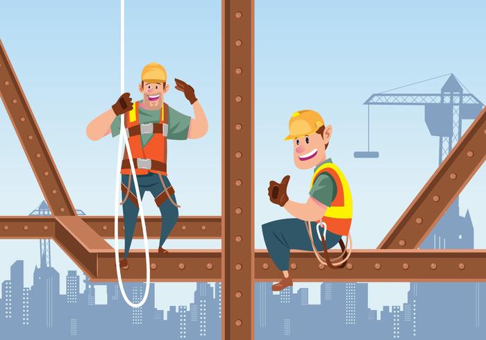 Dos, construcción, trabajadores, viga, vector