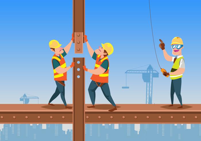 Construction Workers Standing On Girder vector