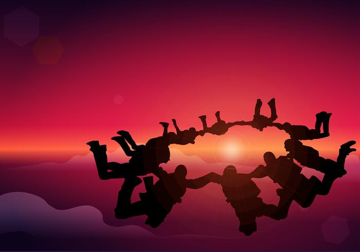 Skydiving Silhouette Round Formation Free Vector