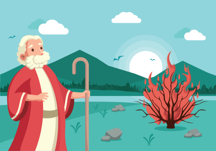 Moses and Burning Bush Vector Illustration