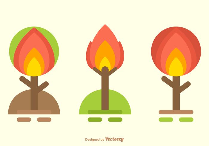 Abstract Flat Burning Bush Trees Vector Set