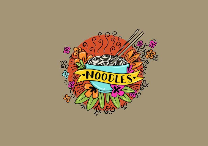 Noodle Bowl Flowers Tattoo Style Art  vector