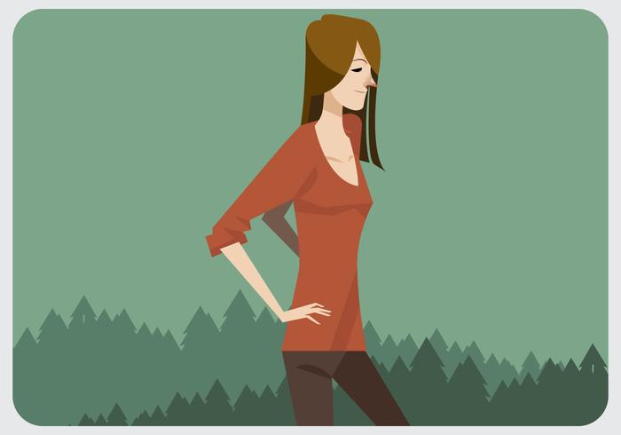 A Girl With Red V-Neck Shirt Vector