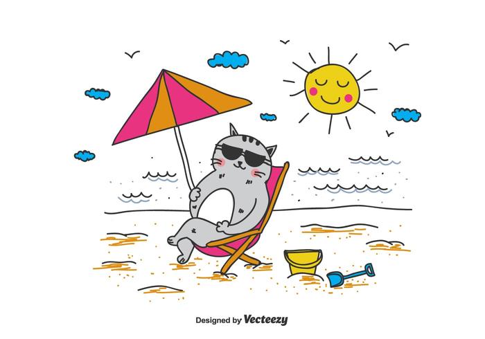 Cat In A Deckchair Vector