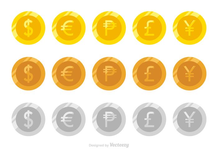 Flat Vector Coins Of Different Currencies