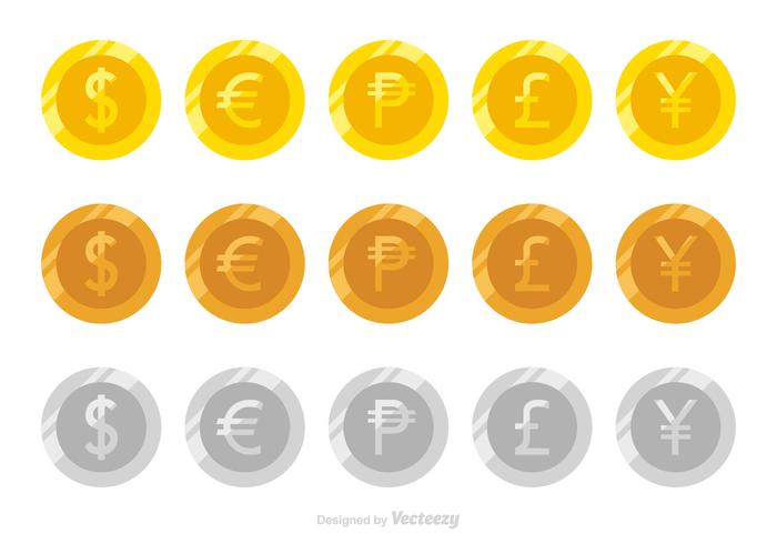 Flat Vector Coins Of Different Currencies