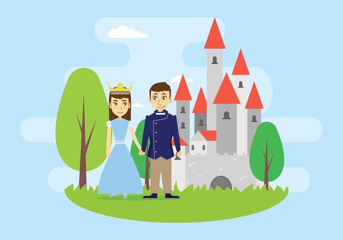 Prince And Princess Standing In Front Of Castle Illustration vector