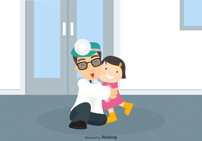 Pediatrican Man Holds A Little Girl Vector