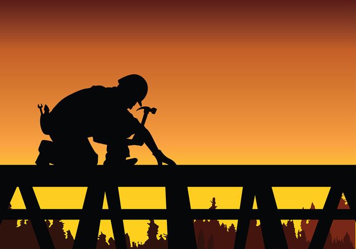 Tradesman Work On Roof Free Vector