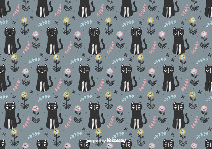 Cats And Flowers Vector Pattern