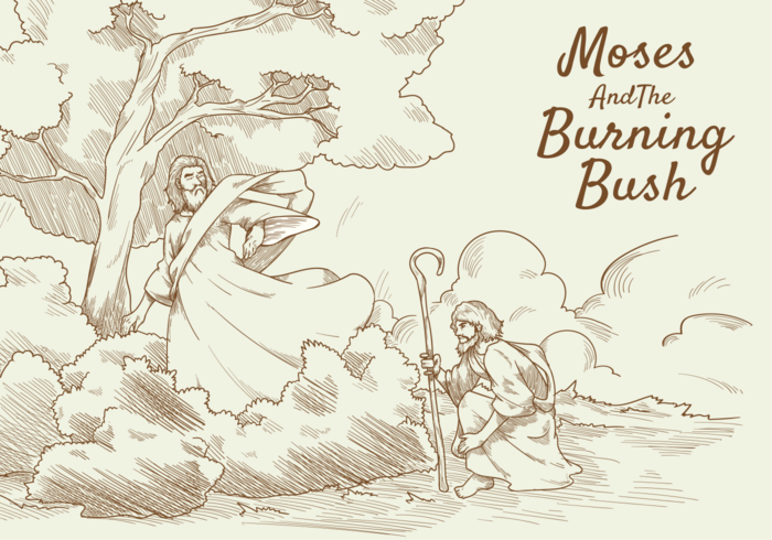 Moses and Burning Bush Vector Illustration