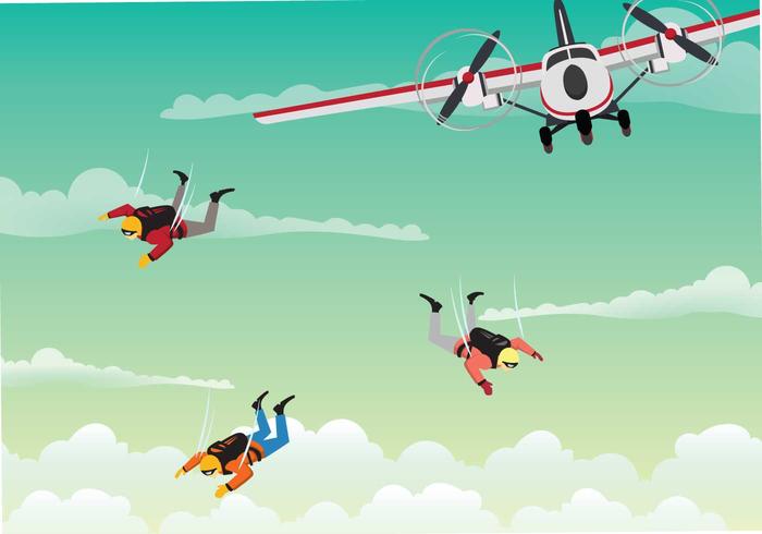 El equipo libre del Skydiver salta de una ilustración del aeroplano vector