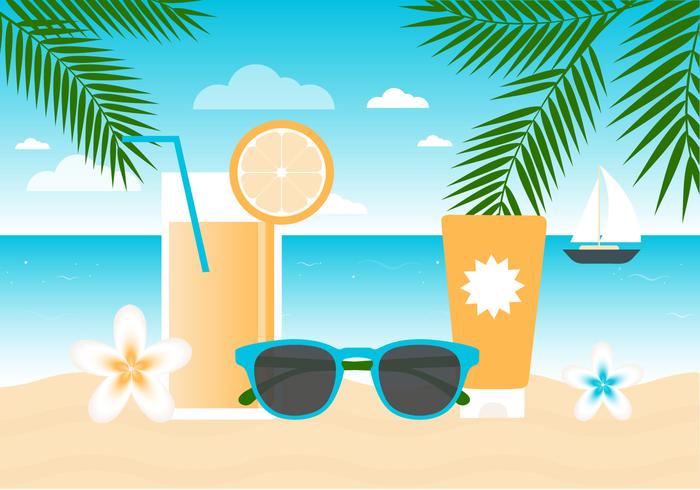 Free Flat Summer Beach Vector Background Free Flat Summer Beach Vector Background
