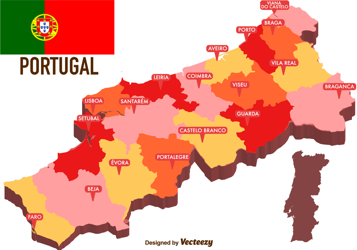 Detailed map of portugal with regions Royalty Free Vector