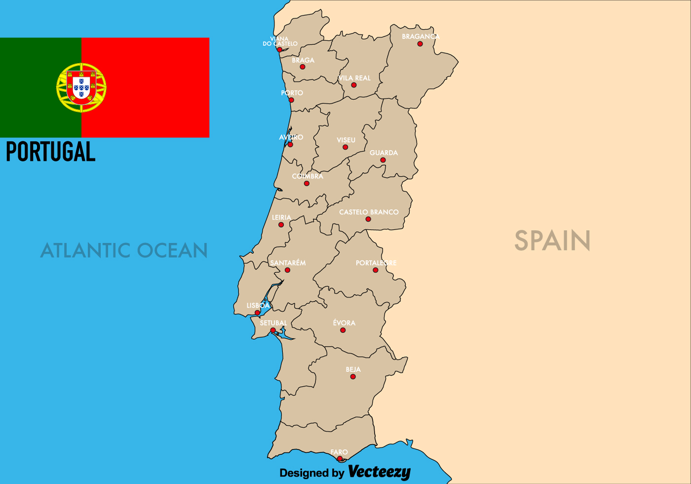 Portugal Map With Regions 153659 Vector Art at Vecteezy