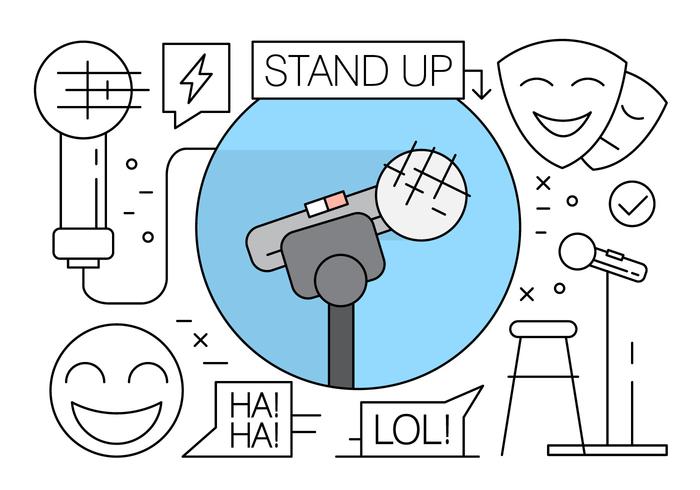 Lineal stand up comedia iconos vector